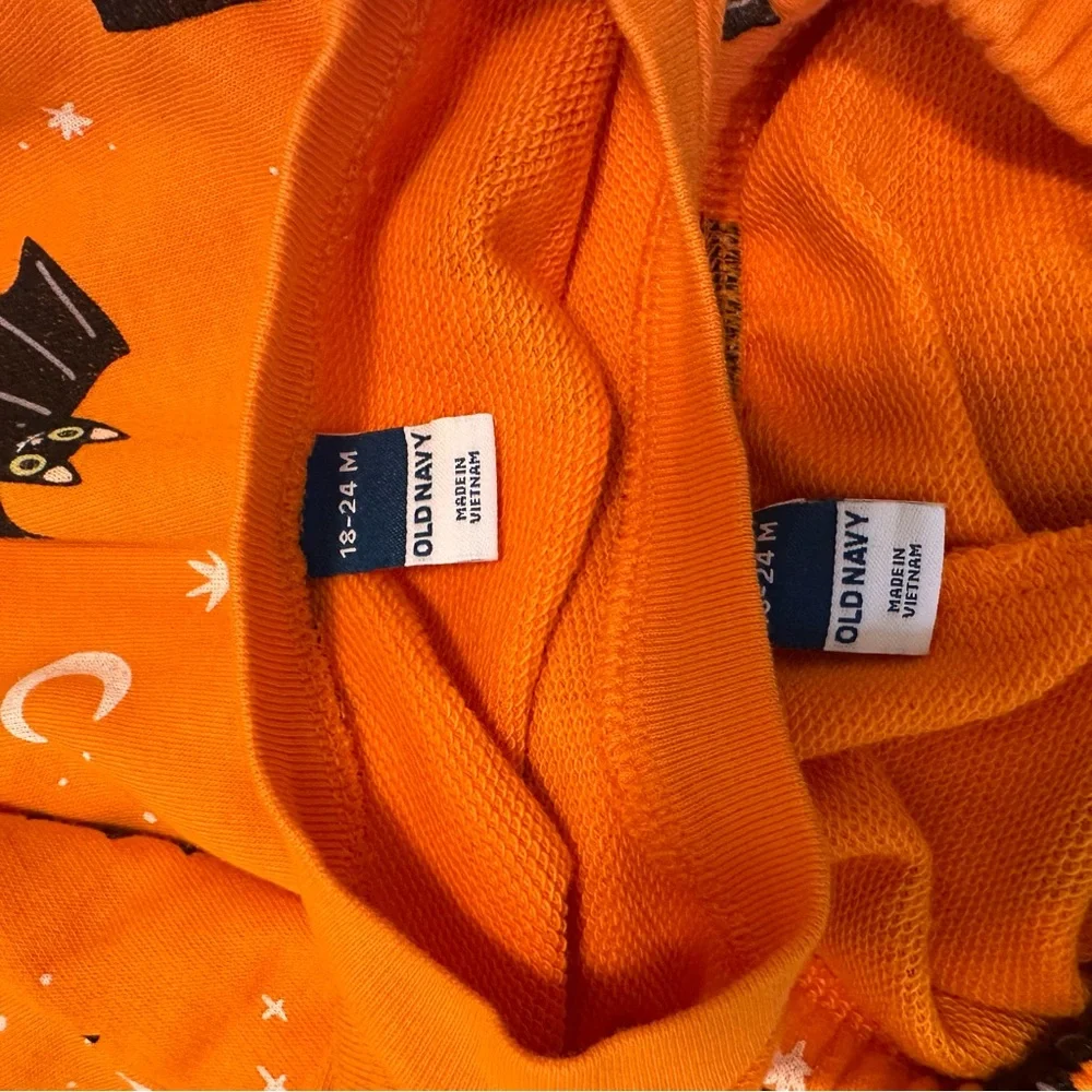Toddler Orange and Black Halloween Bats French Terry Sweatshirt and Pants Set